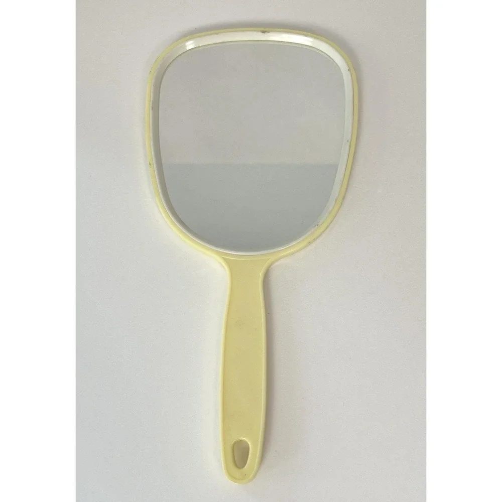 Vintage Handheld Makeup Mirror Vanity Hand Mirror‎ Yellow 70's